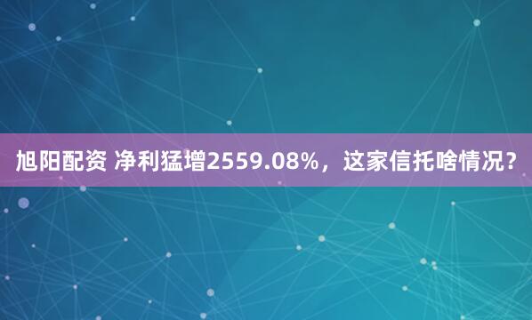 旭阳配资 净利猛增2559.08%，这家信托啥情况？